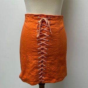 UO Rae Lace-Up Mini Skirt, Unreleased Color (Orange)